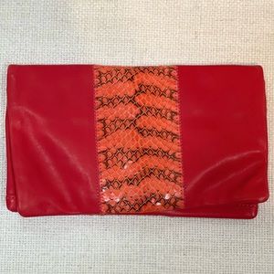 ANN TAYLOR burnt orange with snakeskin clutch
